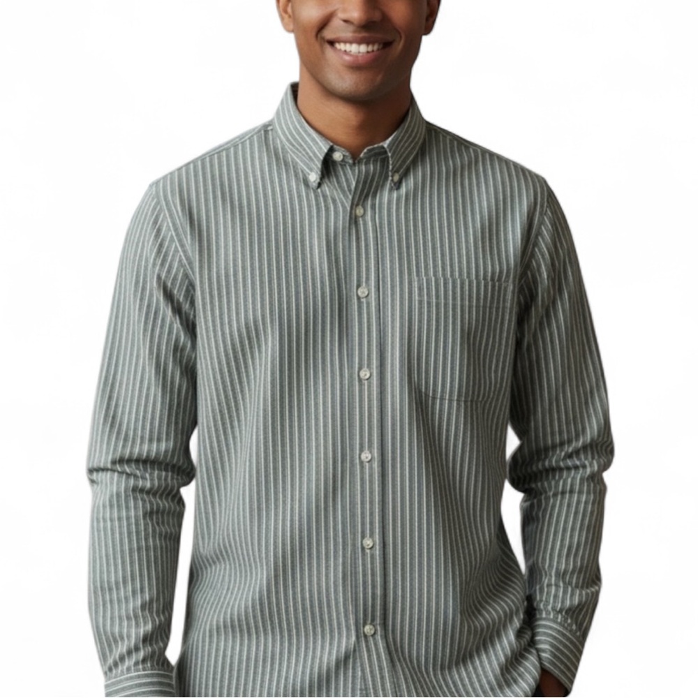 Lands' End Men's Gray Striped Button Down Shirt